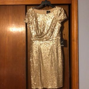 Adrianna Papell Gold Sequin Dress, NWT